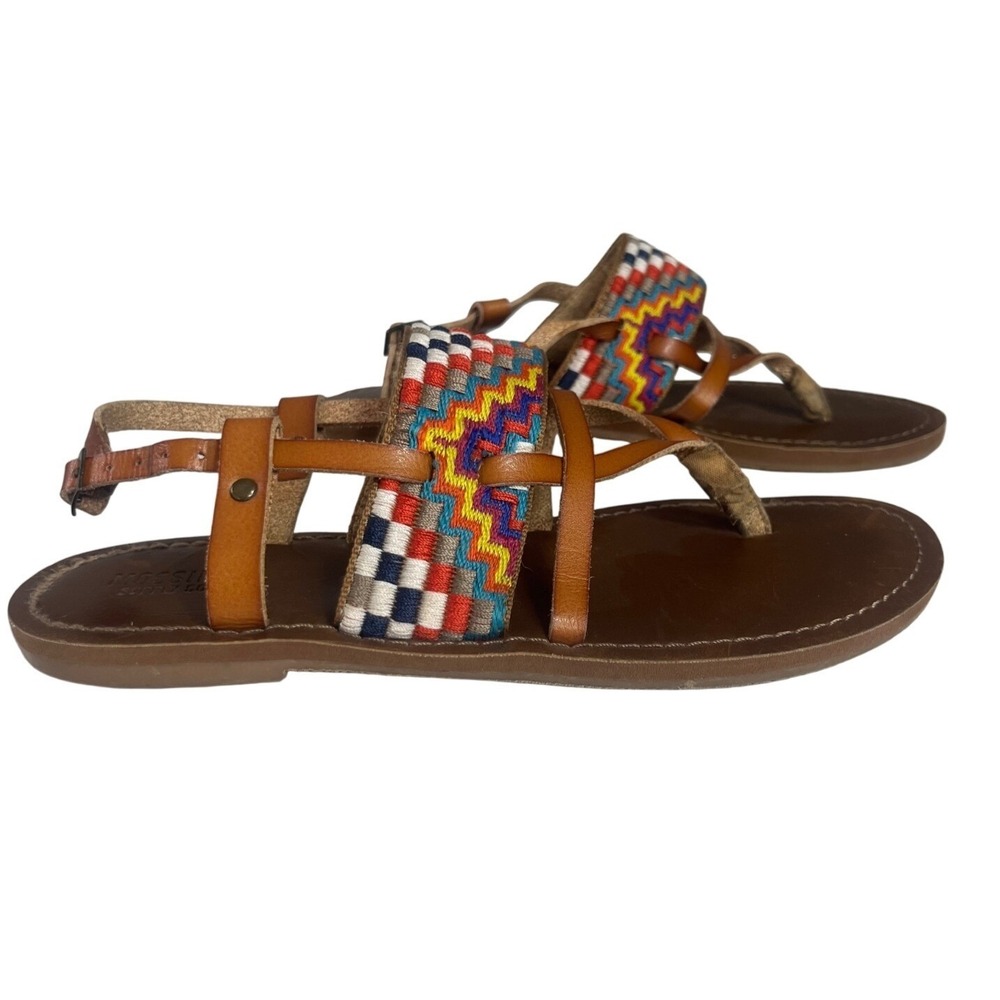 Mossimo Supply Co Leather Sandals Size 6 Brown Multicolor Woven Strap Boho